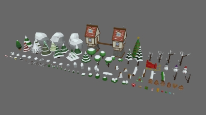 LowPoly 圣诞包 圣诞树 圣诞屋 圣诞节礼包 雪人宝宝 圣诞饼干 圣诞雪橇 圣诞节礼品盒