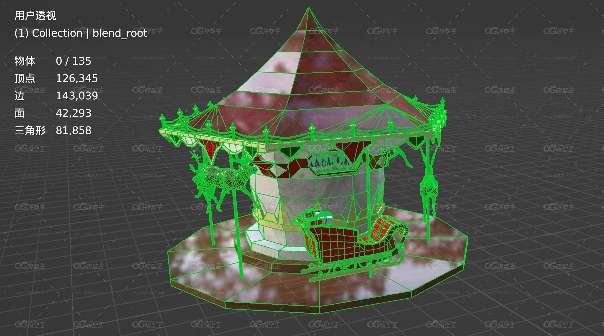 圣诞旋转木马 圣诞礼物 圣诞节装饰 儿童乐园3D模型-6