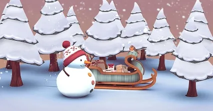 雪人场景 圣诞节场景 雪车 雪橇车 圣诞车 圣诞礼物 白雪人宝宝 圣诞树