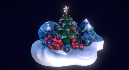 卡通圣诞节场景 圣诞树 圣诞礼物 圣诞装饰 NewYaer 圣诞礼物 圣诞彩灯 圣诞装饰 Christma