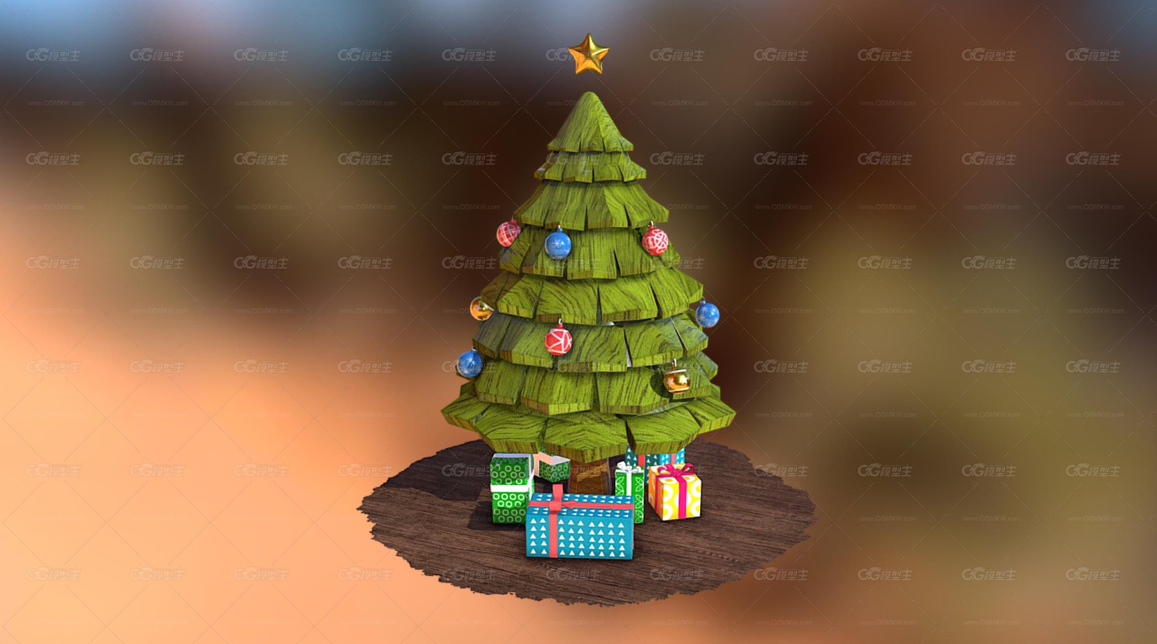 卡通圣诞树 圣诞节装饰 装饰树 Christmas Tree 圣诞球 圣诞彩灯 圣诞树松树 圣诞礼物-1