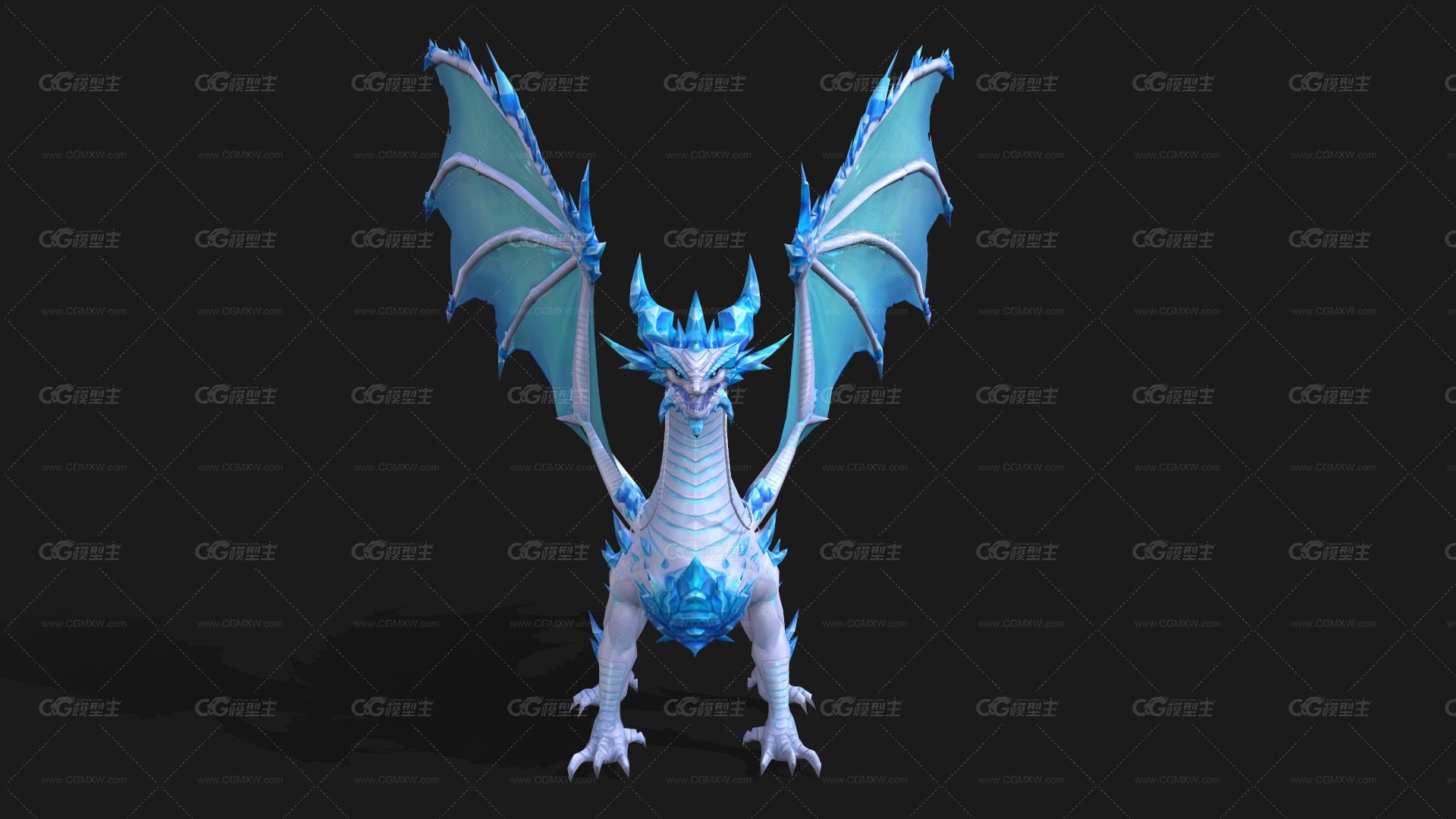 精美冰龙 寒冰魔龙 ice dragon 神龙 魔法龙 精灵龙 冰封魔龙 飞龙坐骑 寒冰魔龙3D模型-2