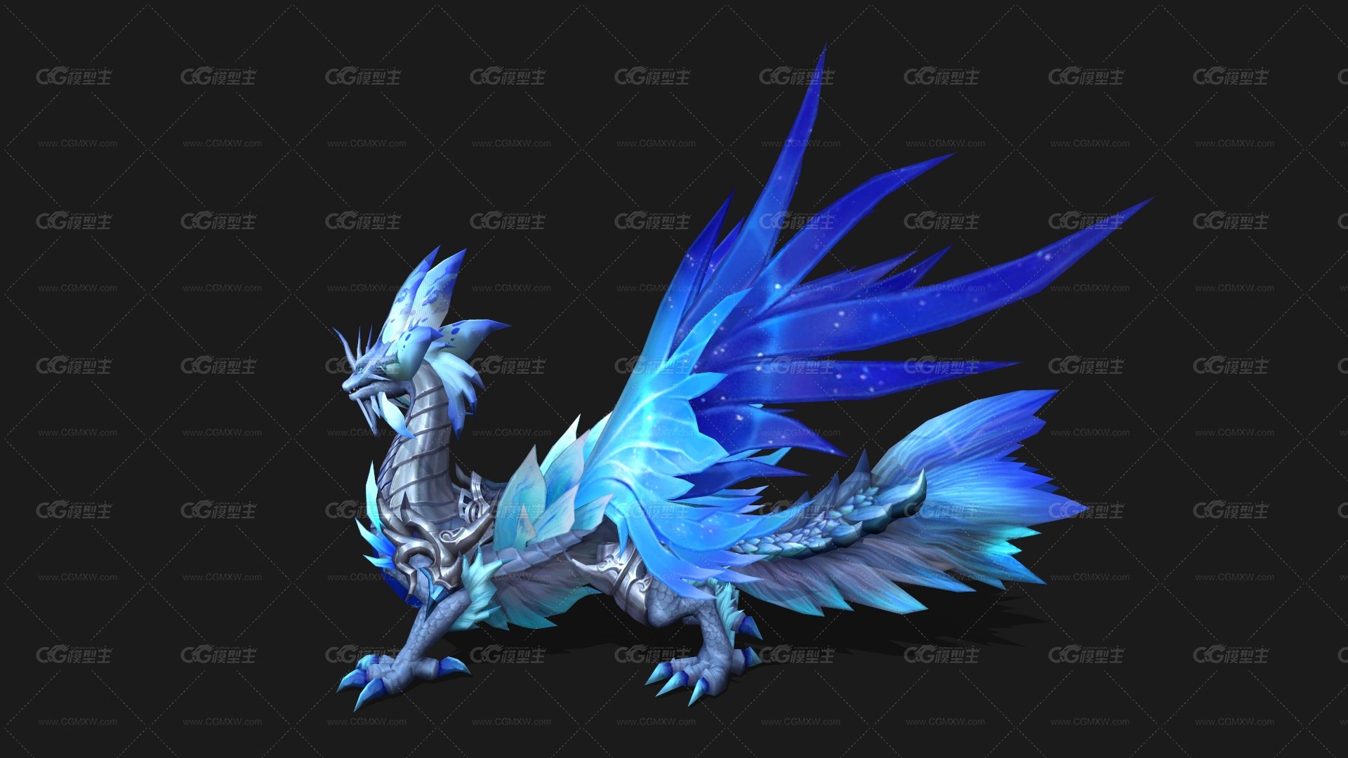 精美冰龙 寒冰魔龙 ice dragon 神龙 魔法龙 精灵龙 冰封魔龙 飞龙坐骑 寒冰魔龙 蓝龙3D模型-2