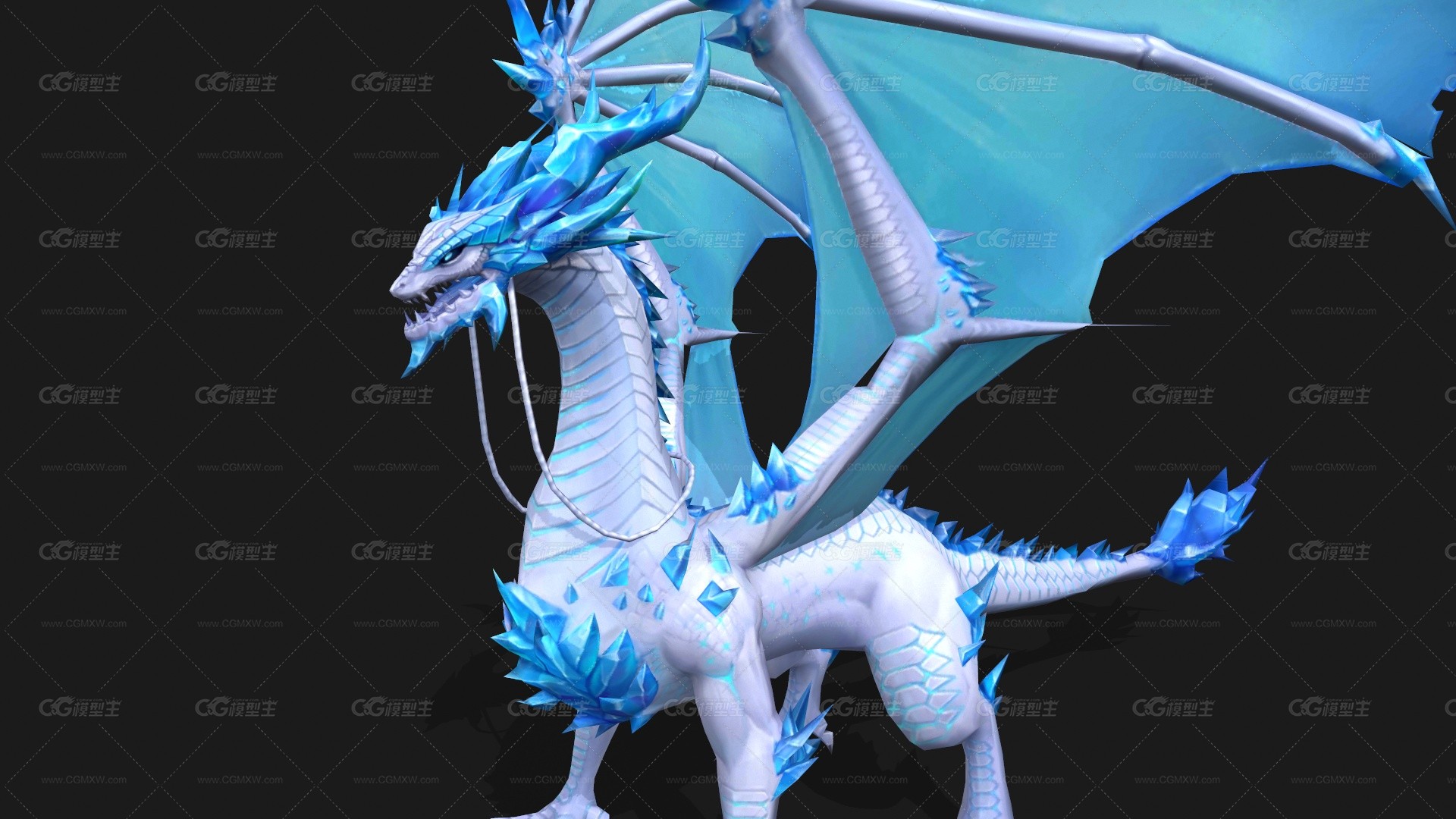 精美冰龙 寒冰魔龙 ice dragon 神龙 魔法龙 精灵龙 冰封魔龙 飞龙坐骑 寒冰魔龙3D模型-3