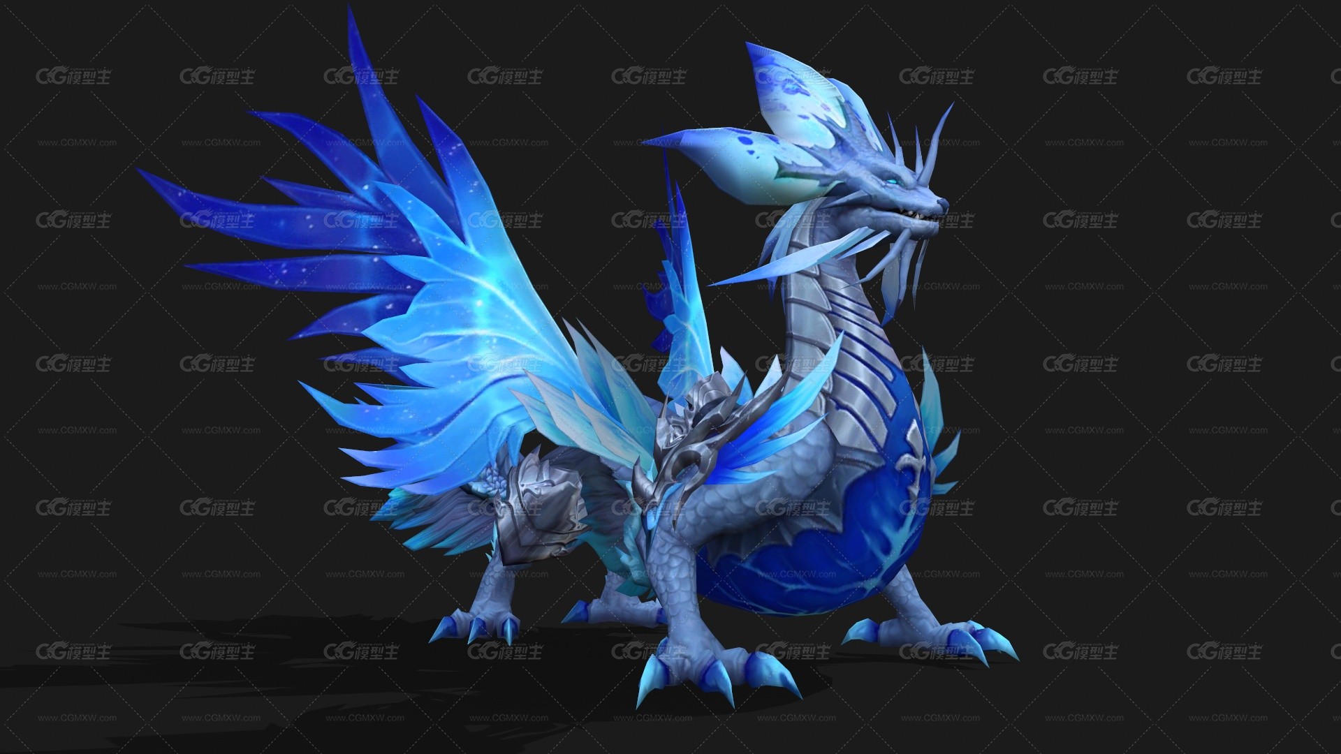 精美冰龙 寒冰魔龙 ice dragon 神龙 魔法龙 精灵龙 冰封魔龙 飞龙坐骑 寒冰魔龙 蓝龙3D模型-4