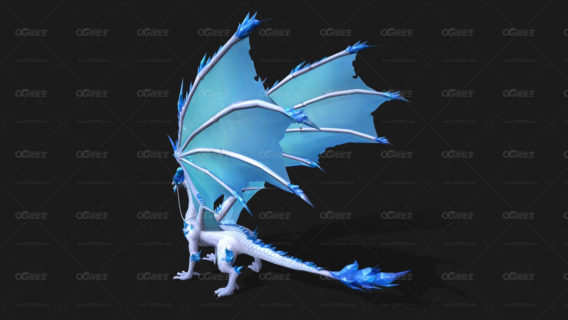 精美冰龙 寒冰魔龙 ice dragon 神龙 魔法龙 精灵龙 冰封魔龙 飞龙坐骑 寒冰魔龙3D模型-4