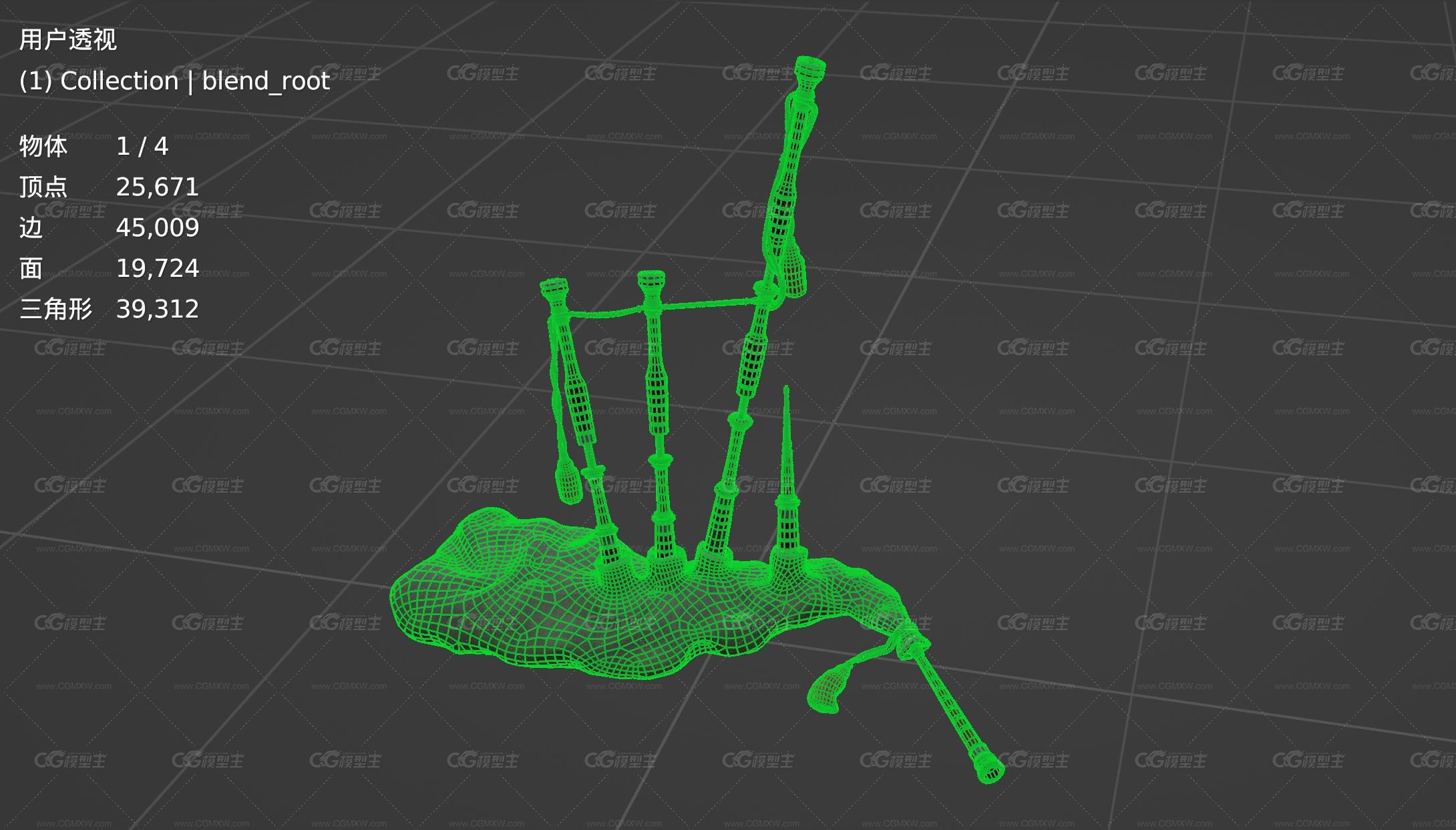 老苏格兰风笛 风笛 乐器3D模型-6