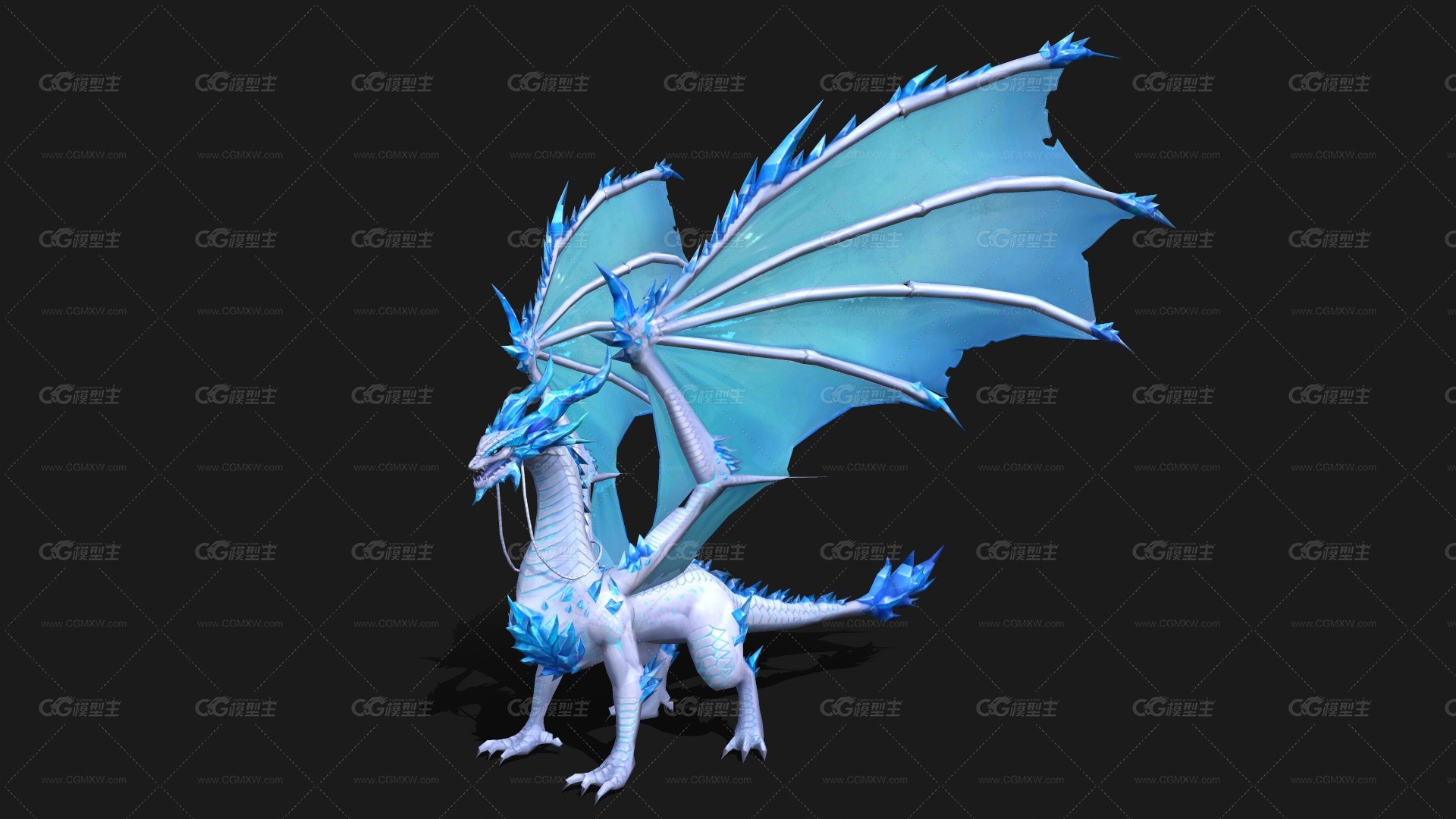 精美冰龙 寒冰魔龙 ice dragon 神龙 魔法龙 精灵龙 冰封魔龙 飞龙坐骑 寒冰魔龙3D模型-1