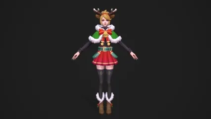 圣诞美少女 鹿角雪衣套装 鹿角雪衣套装 精灵女孩 圣诞女孩 御姐 圣诞女郎游戏角色模型