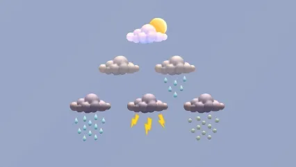 卡通手绘白云天气符号 云 天气 多云 下雨 下雪 打雷 云朵 冰雹 天气符号