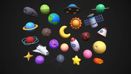 卡通太空包 宇宙飞船 星球 陨石 卡通星球 卡通航天航空 卡通行星 卡通太阳 卡通月亮 卡通卫星 卡通飞碟