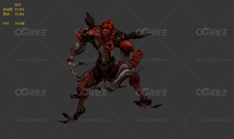 魔兽 怪物 怪兽 爬行魔兽 恶魔 地狱恶魔 妖兽 妖怪 boss大魔王带骨骼绑定3D模型-1