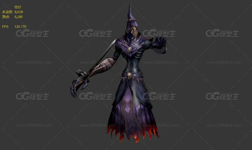 黑剑 剑魂 邪魔 魔灵 魔王 剑灵 幽灵剑士带骨骼绑定动画模型-1