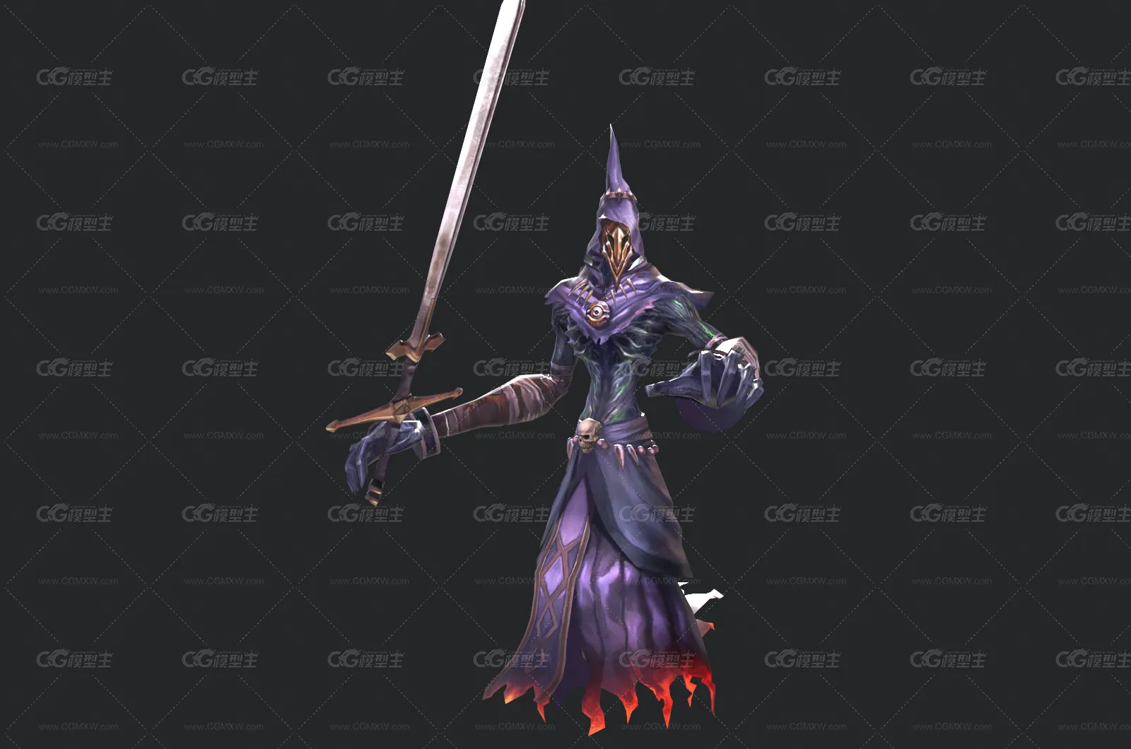 黑剑 剑魂 邪魔 魔灵 魔王 剑灵 幽灵剑士带骨骼绑定动画模型-4