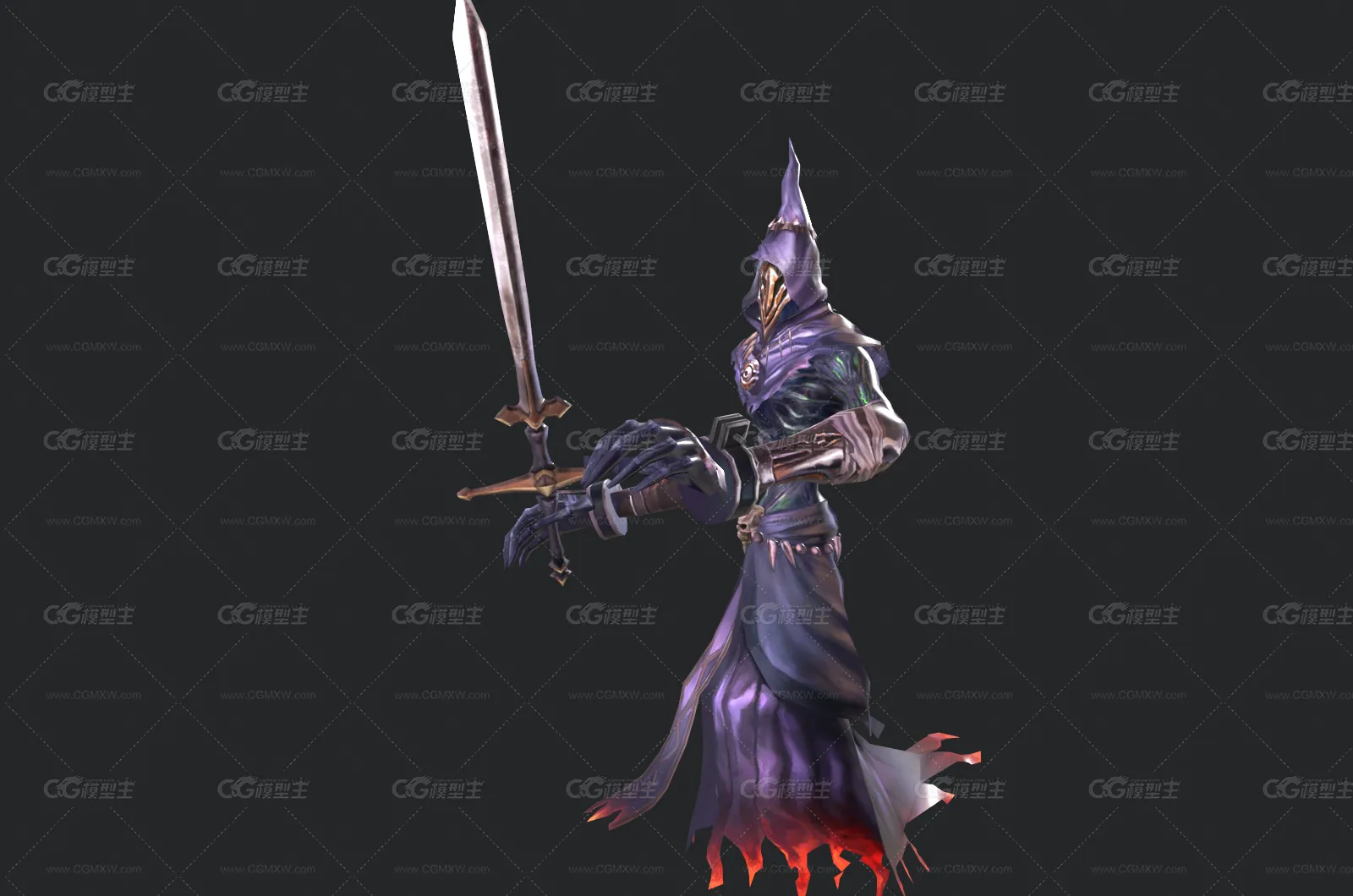 黑剑 剑魂 邪魔 魔灵 魔王 剑灵 幽灵剑士带骨骼绑定动画模型-3