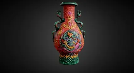 龙纹花瓶 中国花瓶 陶瓷 古董 文玩 文物 瓷器 艺术品 中式花瓶 容器 收藏品 陈设 装饰品 