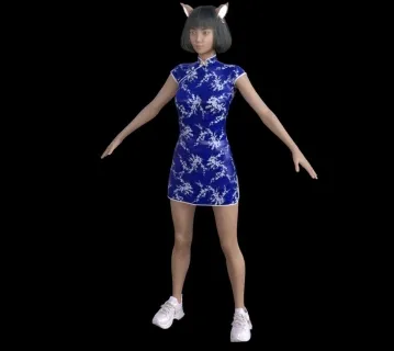 鹿角的蓝色旗袍的女孩