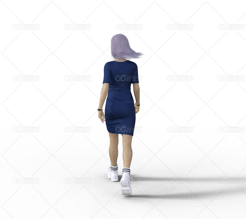 浅蓝色发 蓝色连衣裙 微笑  年轻女孩 美女 成熟女性 现代女性 年轻女性 游戏人物 现代人物带绑定-4