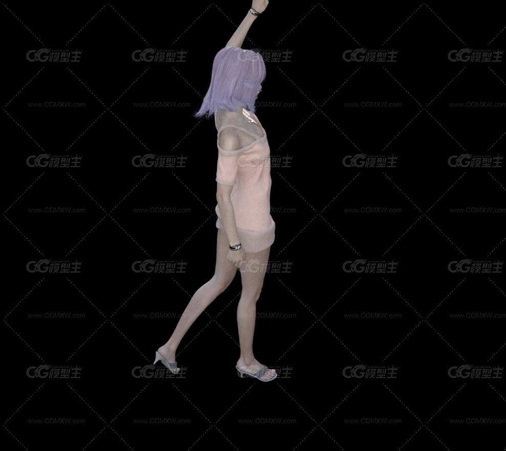 浅蓝色发  粉色连衣裙   微笑 年轻女孩 美女 成熟女性 现代女性 年轻女性 游戏人物 现代人物带绑定-2