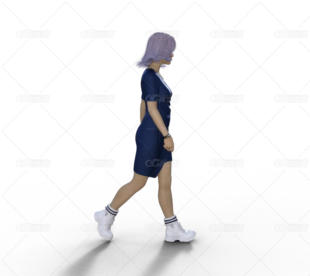 浅蓝色发 蓝色连衣裙 微笑  年轻女孩 美女 成熟女性 现代女性 年轻女性 游戏人物 现代人物带绑定-3