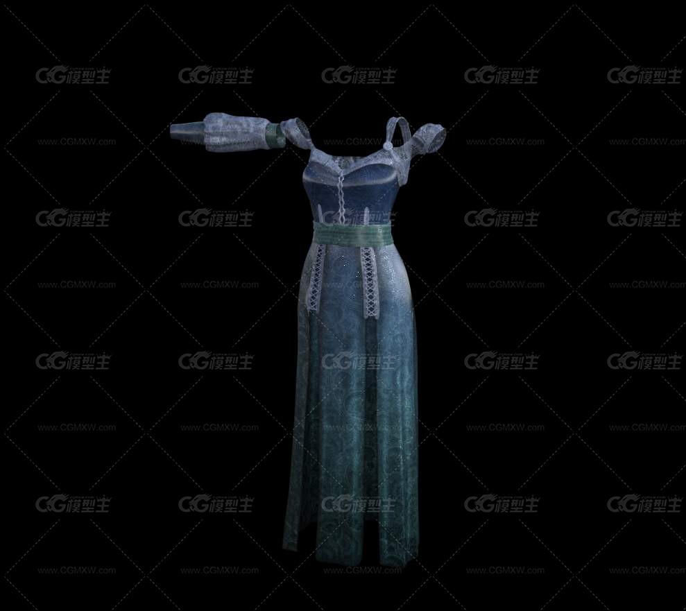 浅蓝色裙子 衣服 穿戴 装饰 生活用品 骨骼绑定-1