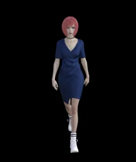 红发女性 蓝色裙子 美女 写实人物 骨骼绑定