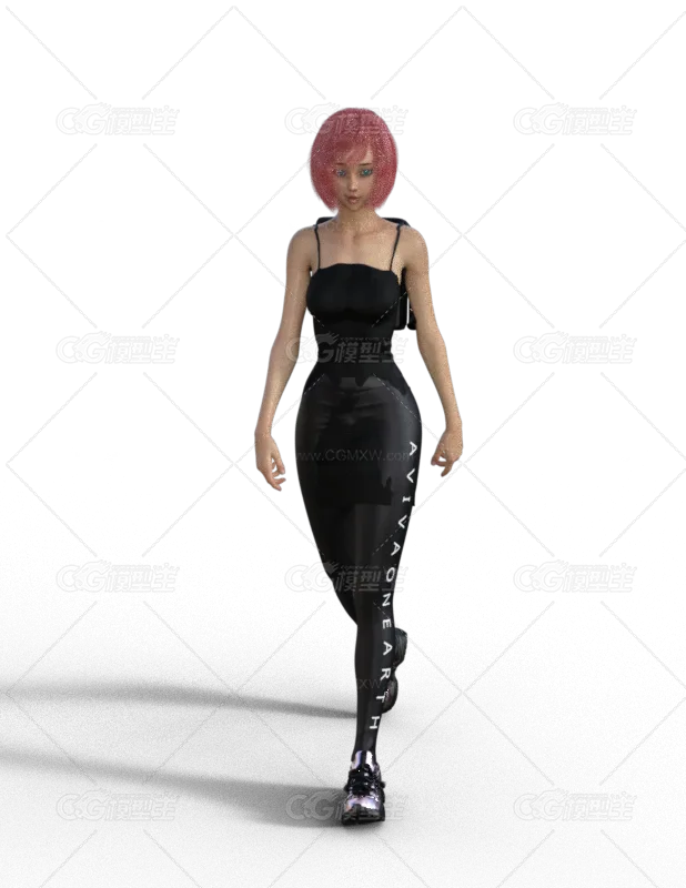 写实 性感 红发 黑色 套装 美女 骨骼绑定-1