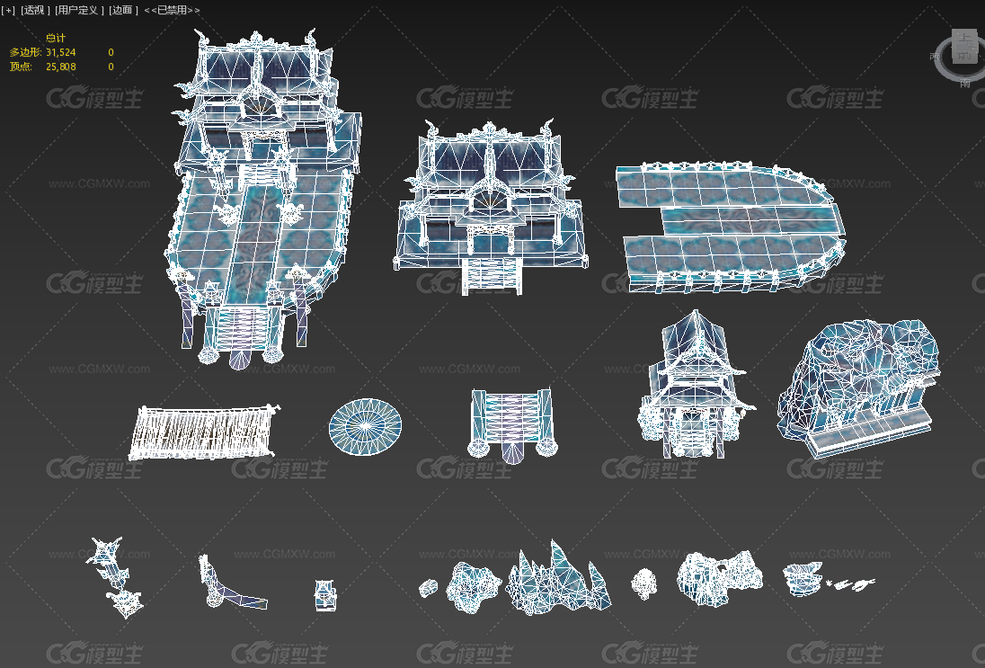 古代仙侠东方玄幻冰雪游戏场景建筑昆仑全套组件拼搭桥树石-11