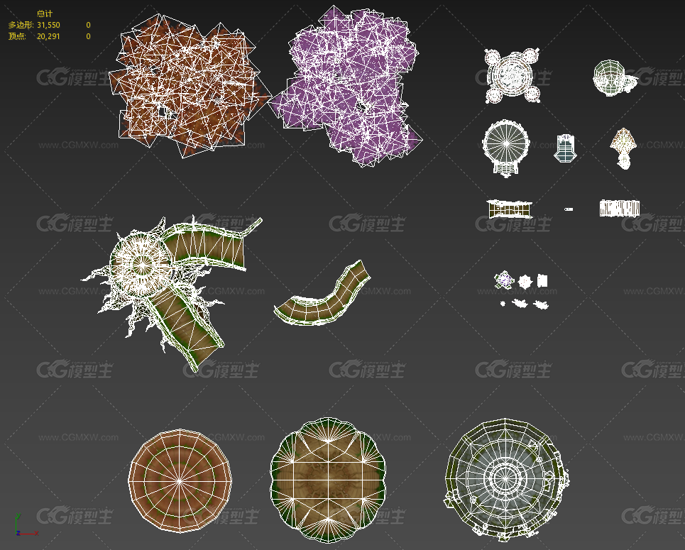 Q版古代仙侠玄幻场景全套组件拼搭花草树台桥悬灯雕塑-12