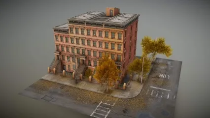 秋季街景 房屋 树 门市建筑 住宅 独栋别墅   废弃的建筑 鬼屋 次世代 