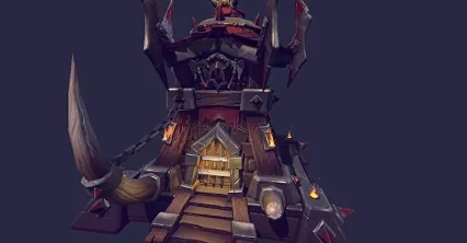 魔兽兽人堡垒  魔幻道具商城 卡通小屋 部落基地 卡通场景PBR