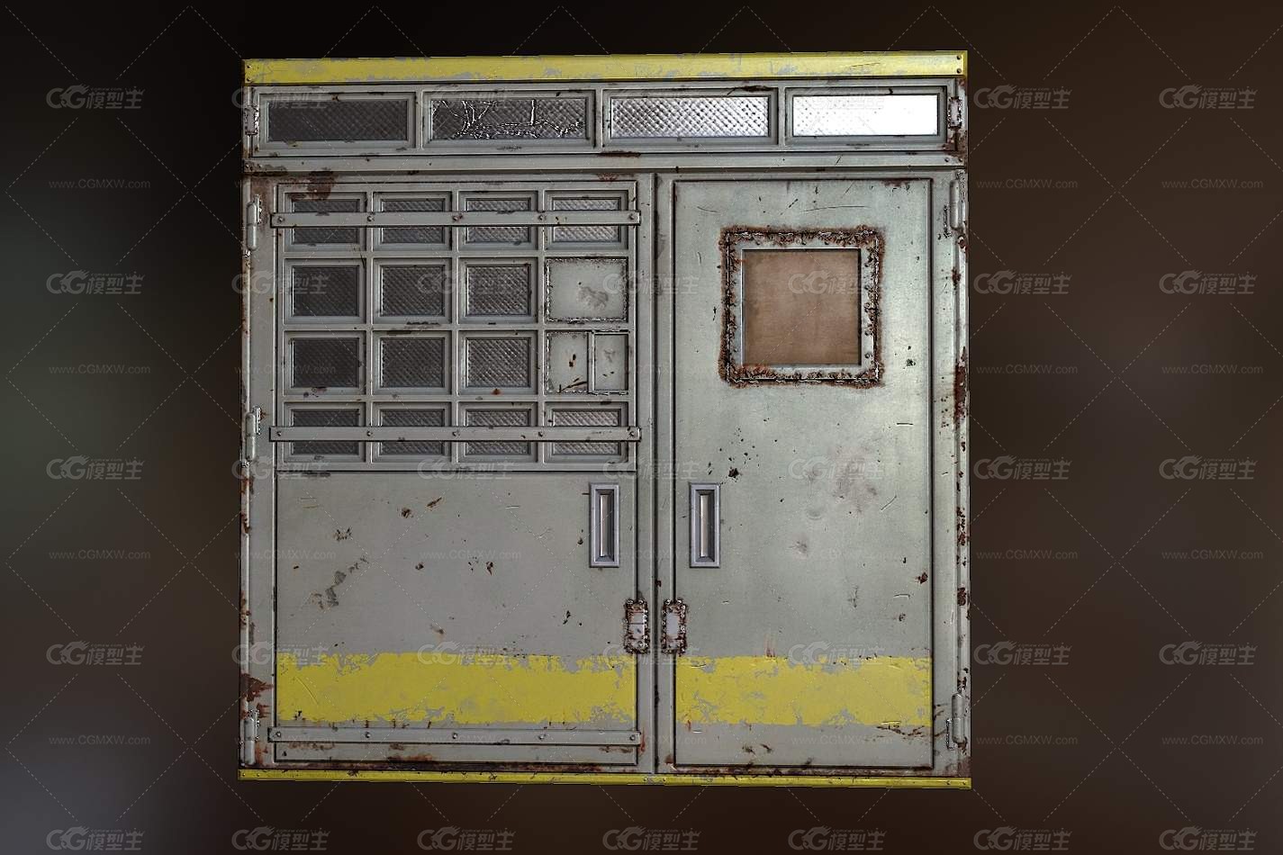 金属仓门 PBR材质 仓库门 闸门 监狱门 安全门 出入口 机械门 封闭铁门 防爆门 铸铁闸门 场景-1