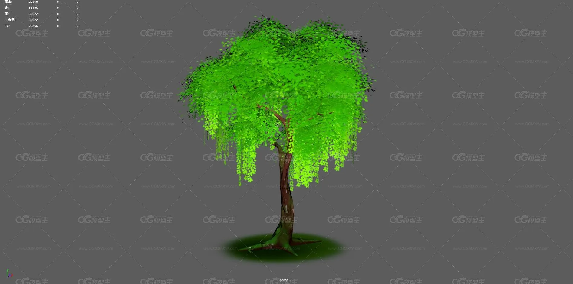 游戏树木 柳树 垂杨柳 仙侠 古风 古树 植物 大树 景观树 垂柳 玄幻树木 场景树木 绿树 Q版树-3