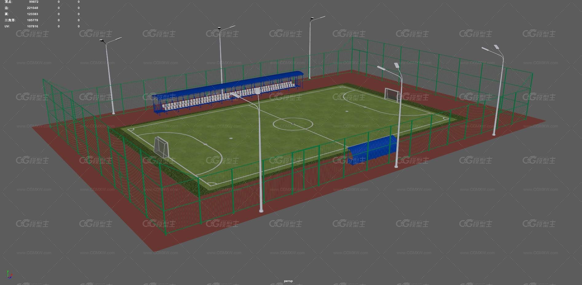 足球场 体育场 运动场地 体育设施 社区足球场 运动场 学校球场 围栏 草地草坪 观众席 -6