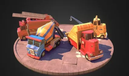 风格化 城市卡车 Stylized 工程车  水泥车 翻斗车 消防车 3D模型