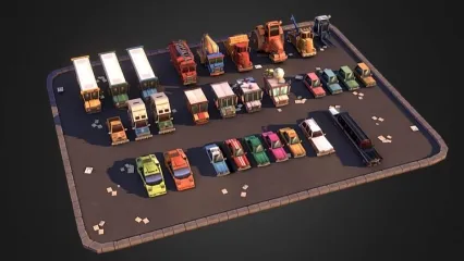 程式化城市 车辆集合 3D模型 出租车 工程车 加长车 汽车 房车 大巴士 压路机 叉车 葬礼车 