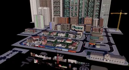 模块化城市资产包 房屋 建筑学 车 城市 建筑  汽车 火车 3D模型 