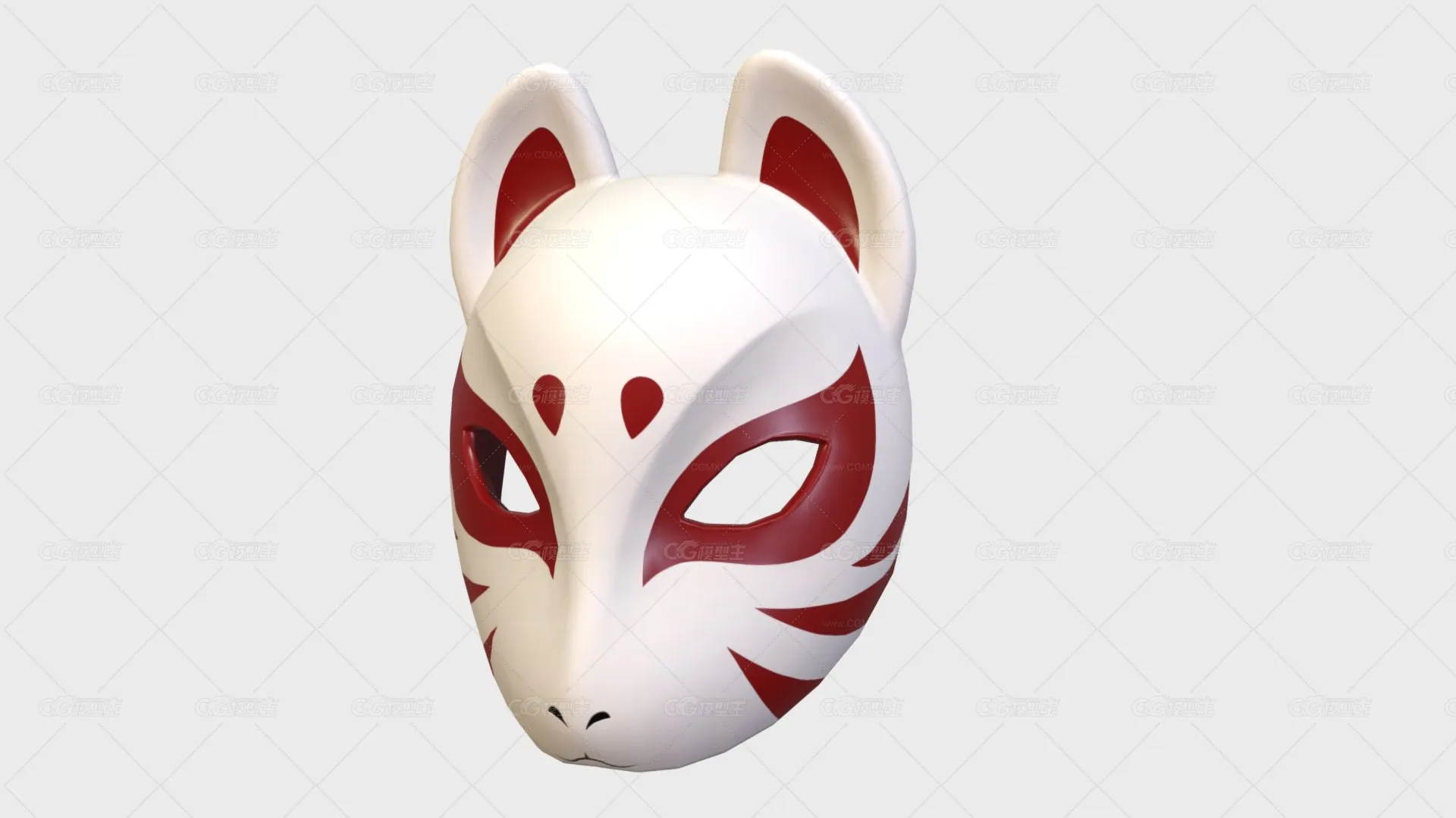 LOWPOLY卡通狐面 日本狐狸面具 和风 狐仙 狐面玩具 饰品 装饰 低面 Q版-1