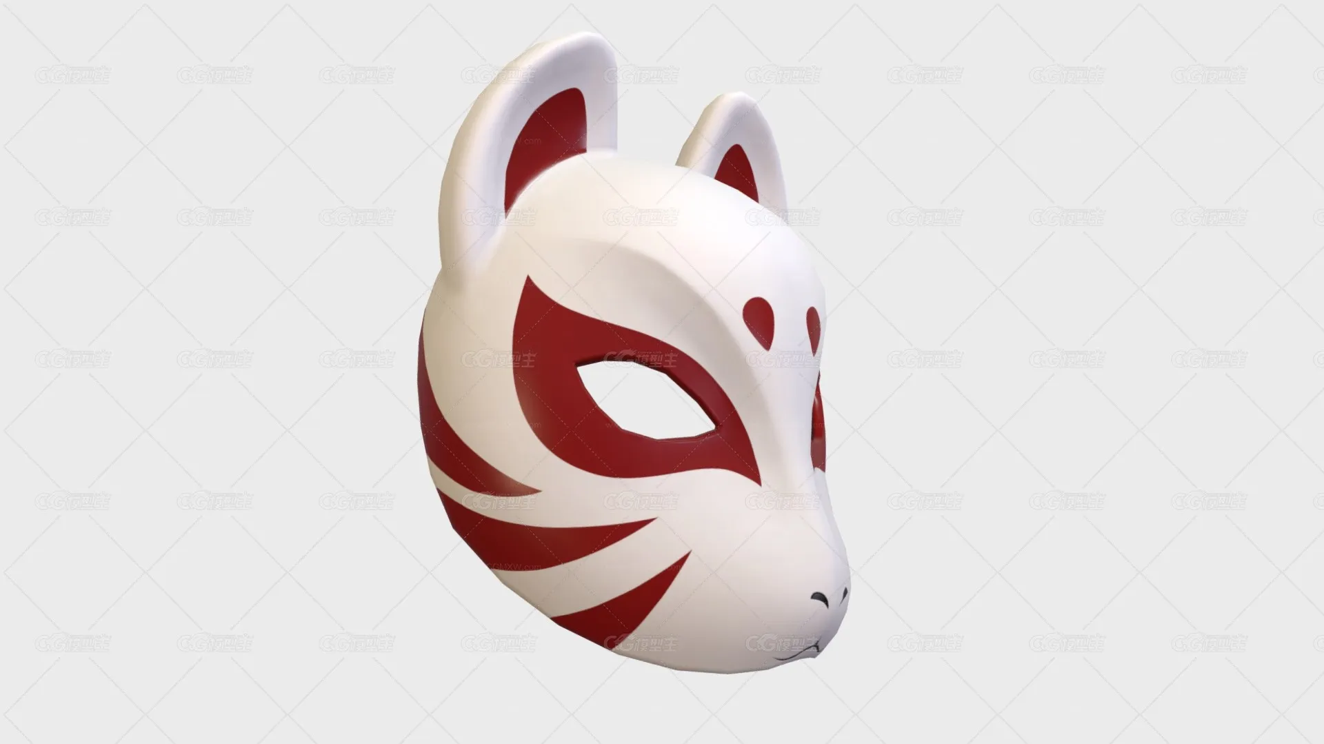 LOWPOLY卡通狐面 日本狐狸面具 和风 狐仙 狐面玩具 饰品 装饰 低面 Q版-4