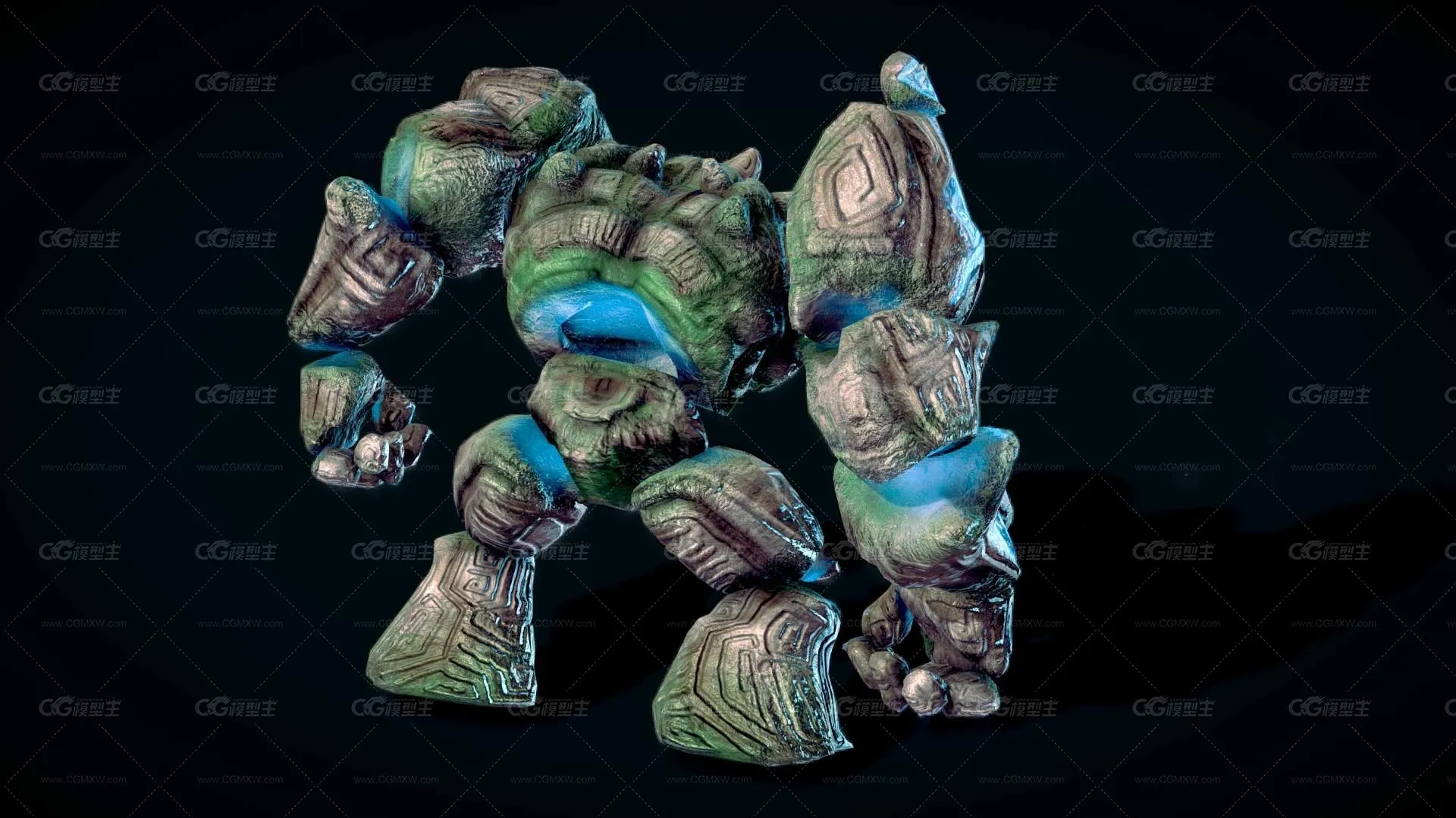 古老的魔像 石傀儡 石头巨人 3D模型 风格化人-4
