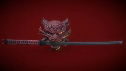 风格化的鬼面    日式兵器 鬼兽面具 武士刀 装备
