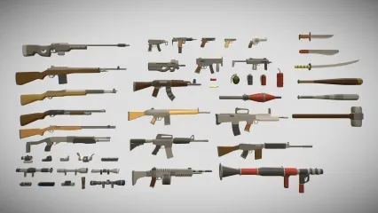 低面武器    现代武器资产包 步枪 冲锋枪 瞄准镜 火箭筒