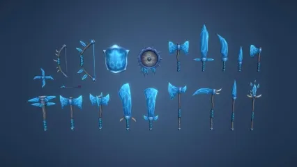冰霜武器套装  卡通武器 寒冰武器 盾牌 宝剑 魔法武器 斧子宝刀