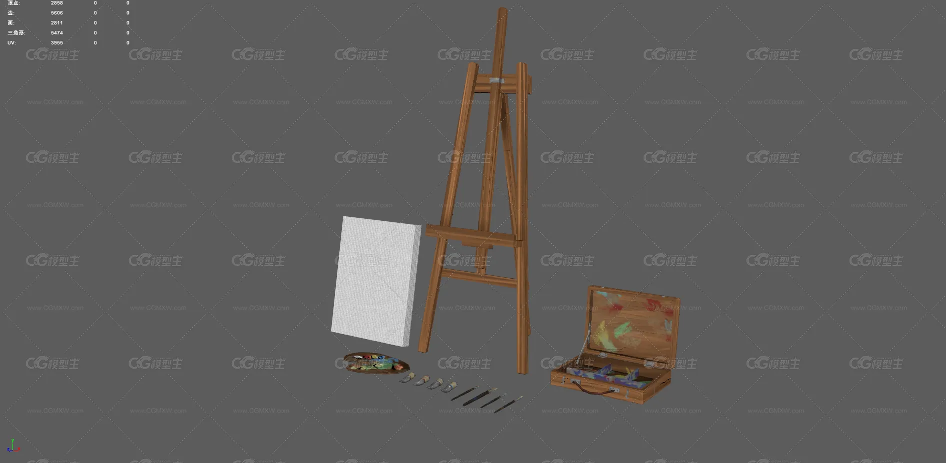 画架 画框 油画架 画板 画笔 颜料 调色盘 绘画美术 艺术用品 油画 绘画笔刷 绘画道具 水粉画-4