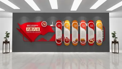 办公空间展墙 六传六习文化背景墙 红色文化背景墙