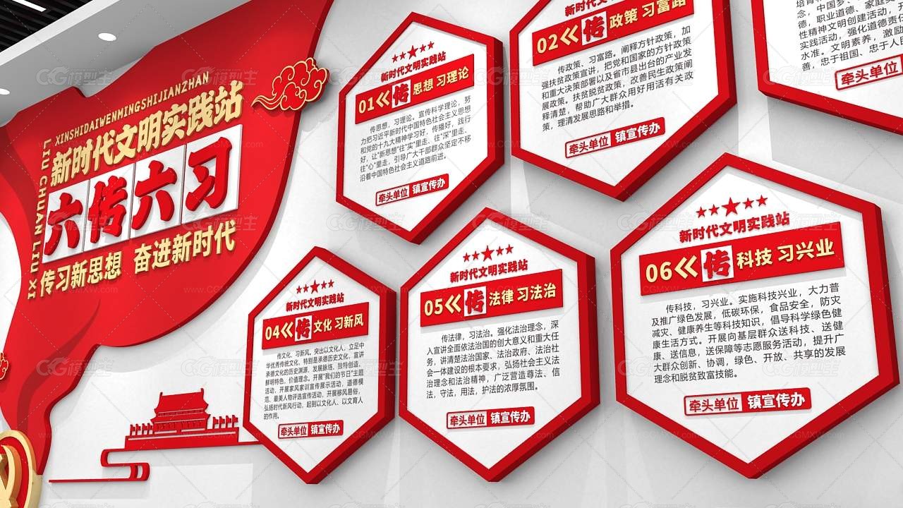 办公空间展墙 六传六习文化背景墙 红色文化背景墙-3