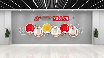 办公空间展墙 六传六习文化背景墙 红色文化背景墙
