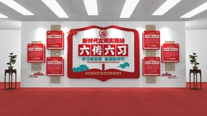 办公空间展墙 六传六习文化背景墙 红色文化背景墙