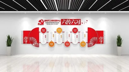 办公空间展墙 六传六习文化背景墙 红色文化背景墙