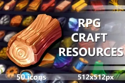 50个矢量2D RPG游戏制作材料图标素材